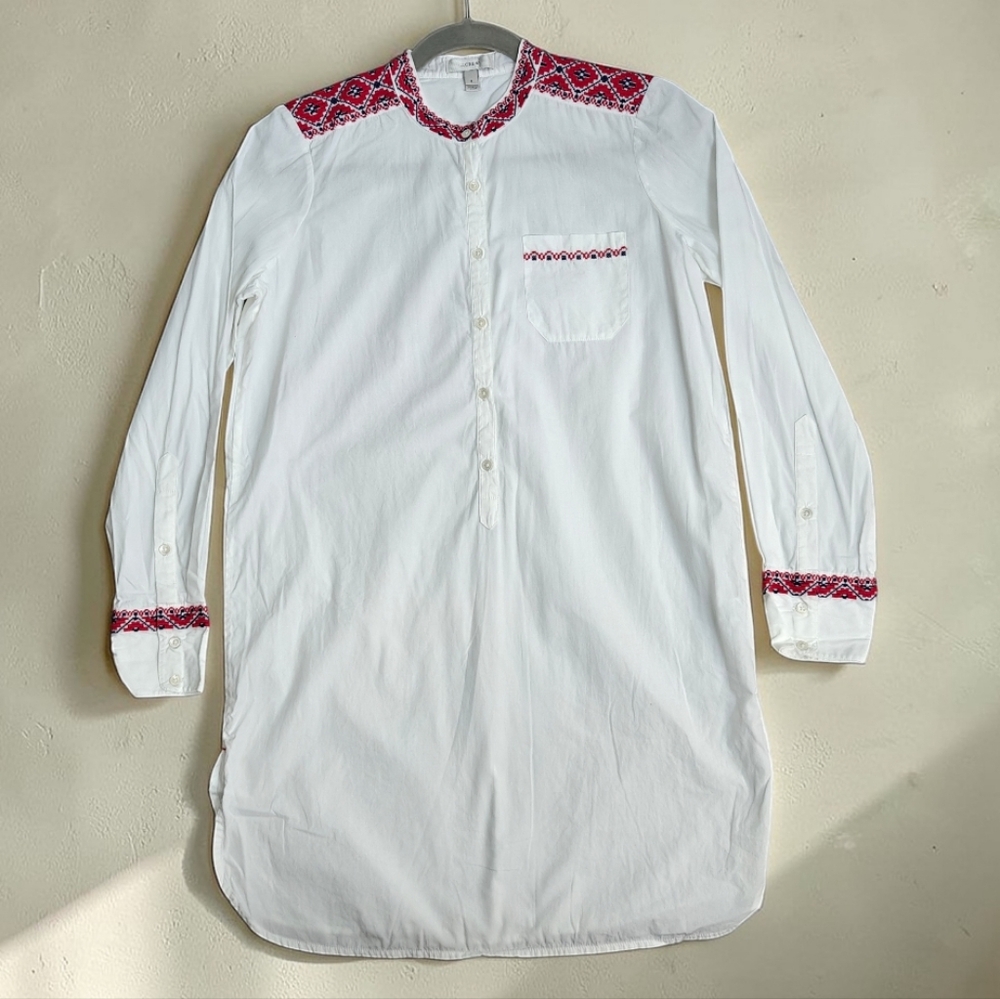 J. Crew White Tunic with Red Patterned Details